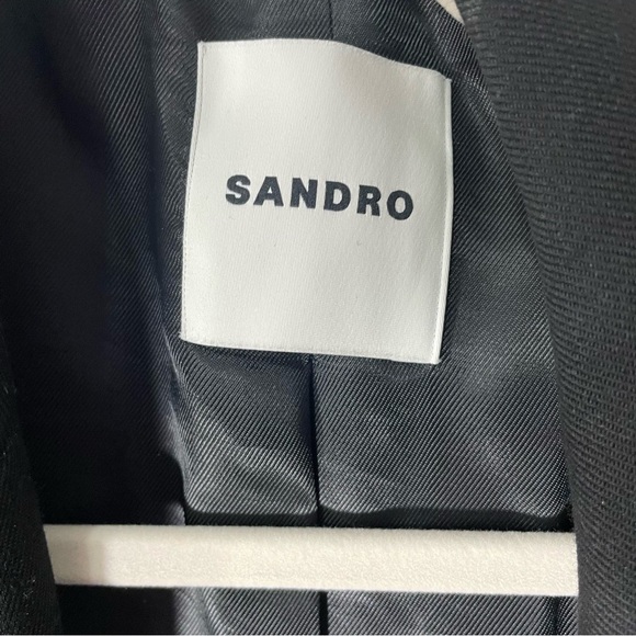 Sandro Black wool blend winter  Trench Coat size 10 - Picture 6 of 10